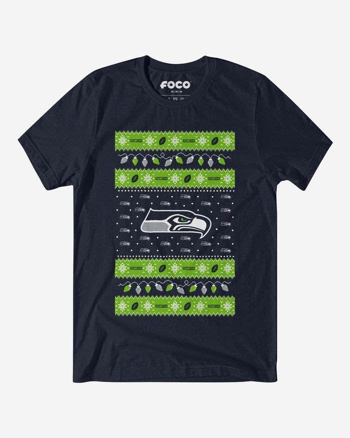 Seattle Seahawks Holiday Lights Sweater T-Shirt FOCO S - FOCO.com