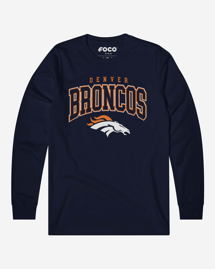 Denver Broncos Classic Arched Logo Long Sleeve T-Shirt FOCO Navy S - FOCO.com