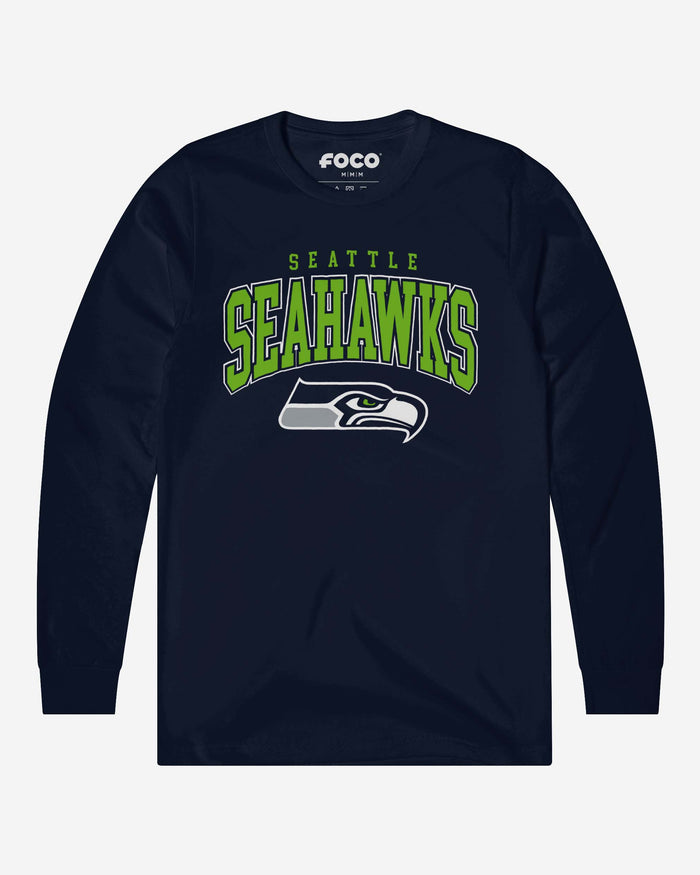 Seattle Seahawks Classic Arched Logo Long Sleeve T-Shirt FOCO Navy S - FOCO.com