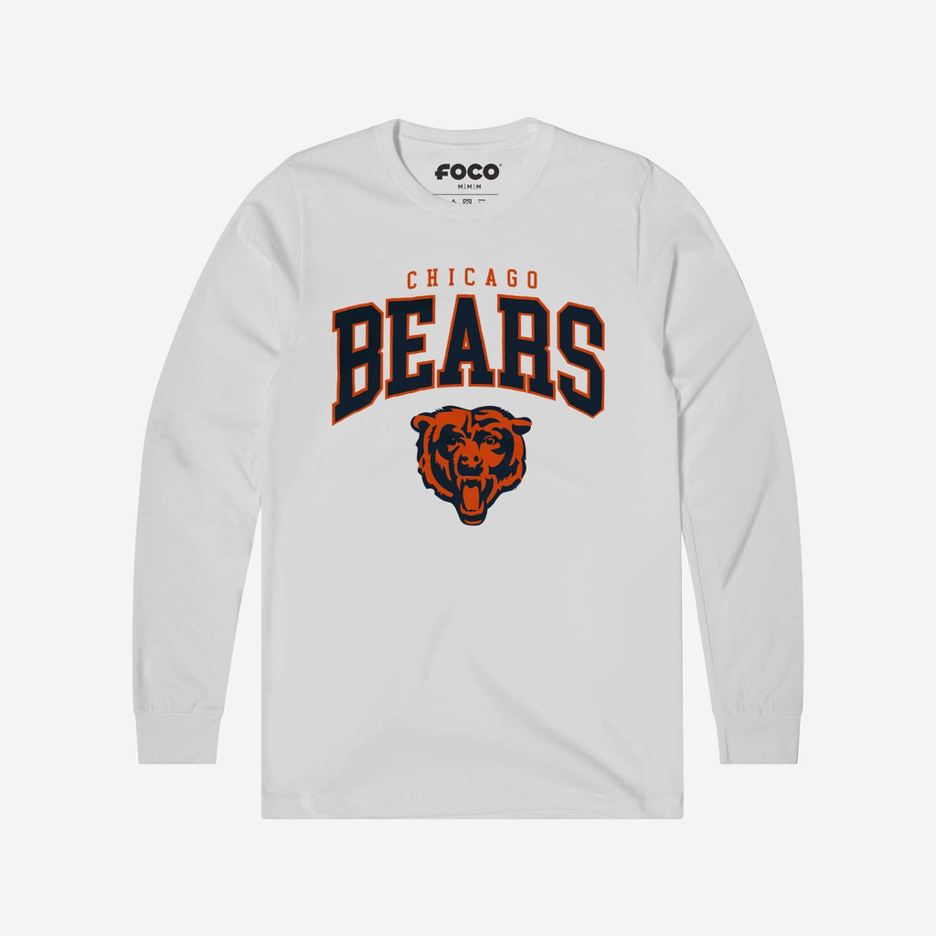 Chicago Bears Classic Arched Logo Long Sleeve T-Shirt FOCO White S - FOCO.com