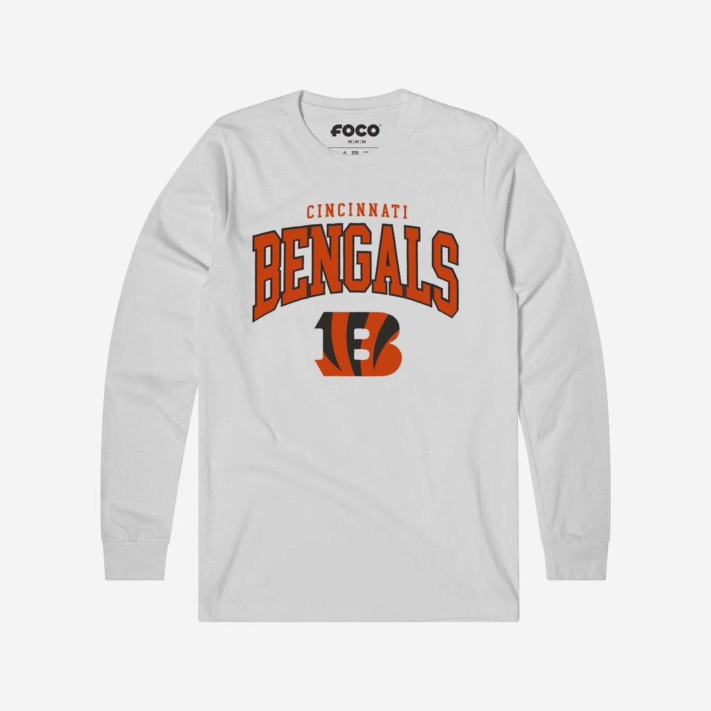 Cincinnati Bengals Classic Arched Logo Long Sleeve T-Shirt FOCO White S - FOCO.com