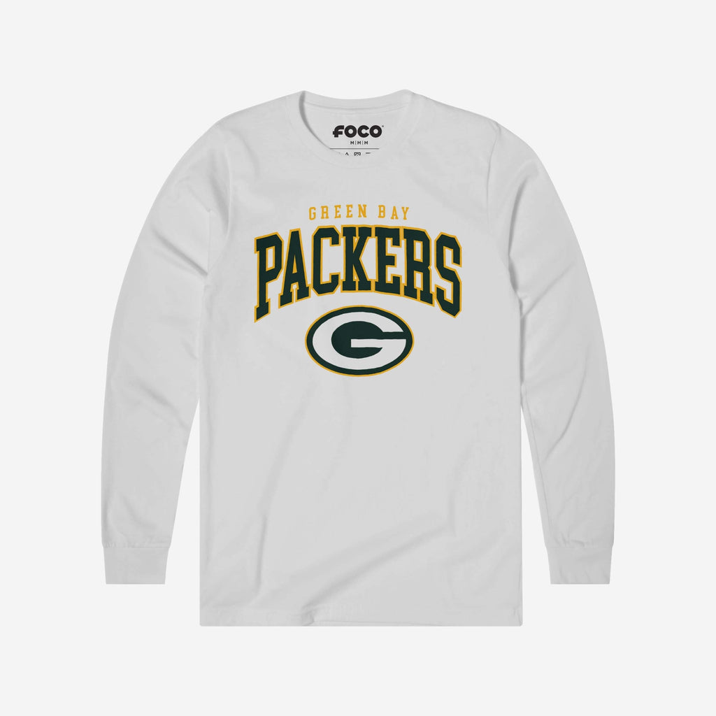 Green Bay Packers Classic Arched Logo Long Sleeve T-Shirt FOCO White S - FOCO.com