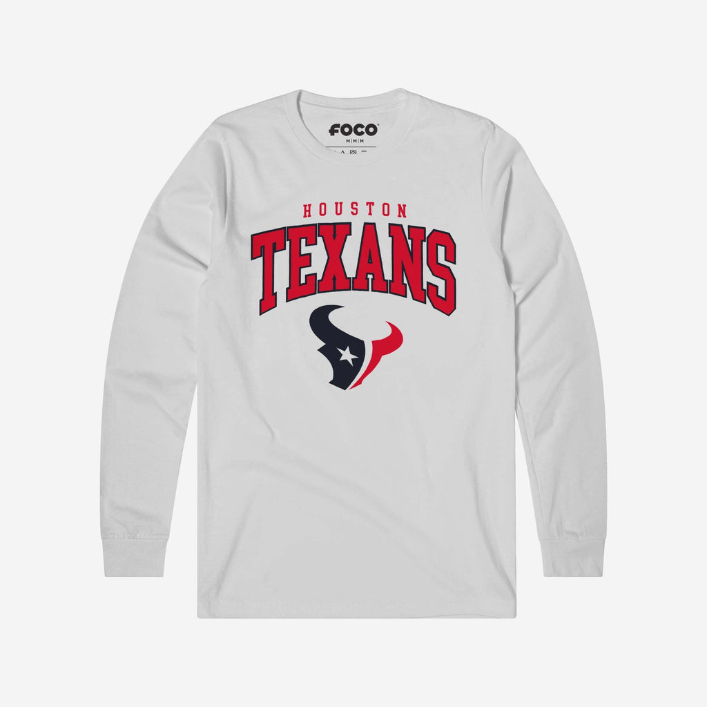 Houston Texans Classic Arched Logo Long Sleeve T-Shirt FOCO White S - FOCO.com