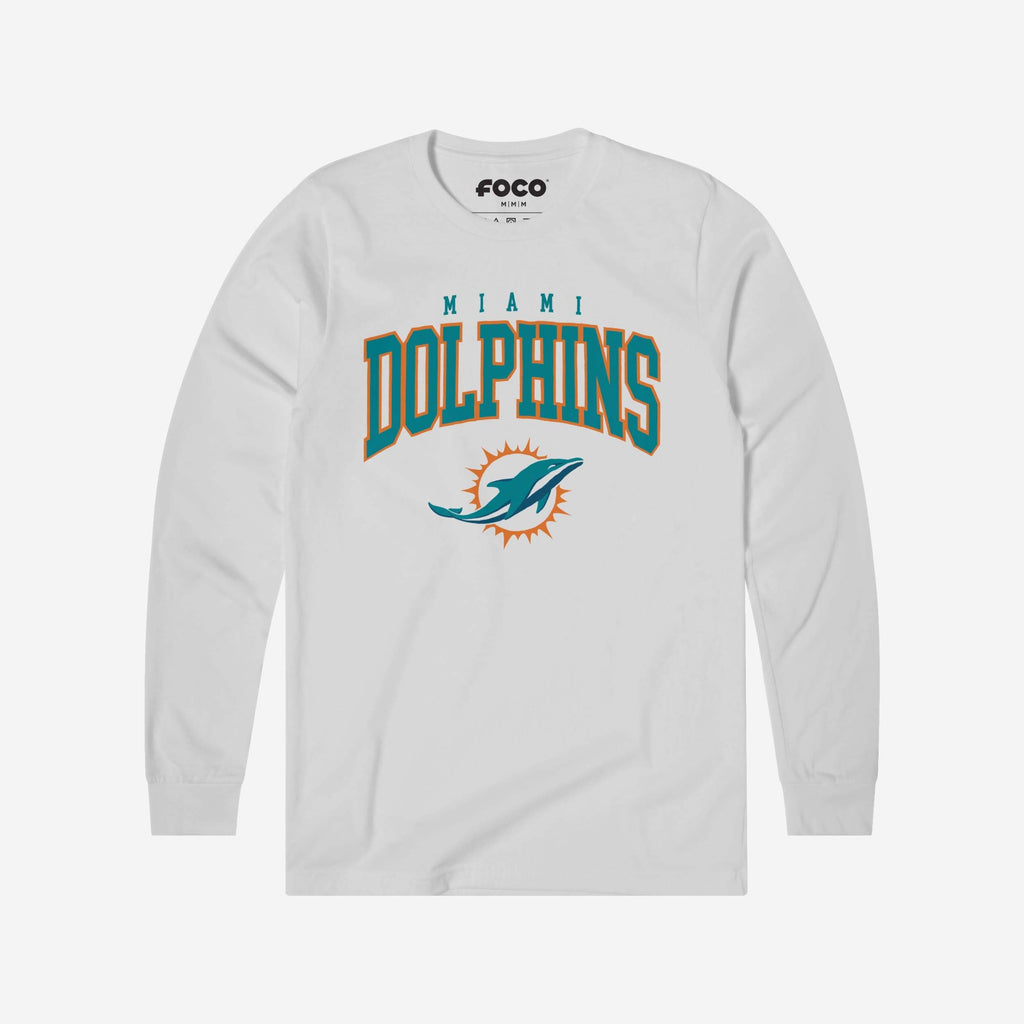 Miami Dolphins Classic Arched Logo Long Sleeve T-Shirt FOCO White S - FOCO.com