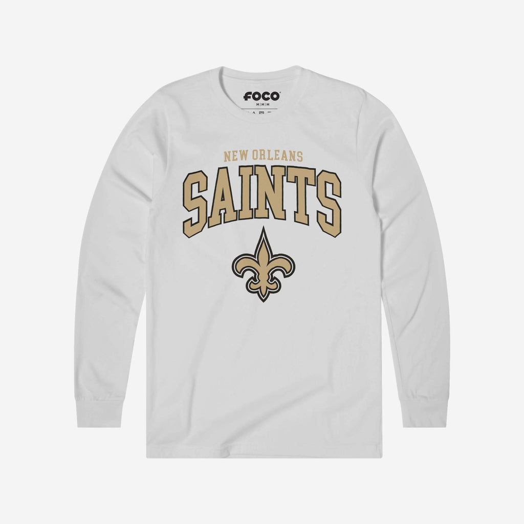 New Orleans Saints Classic Arched Logo Long Sleeve T-Shirt FOCO White S - FOCO.com