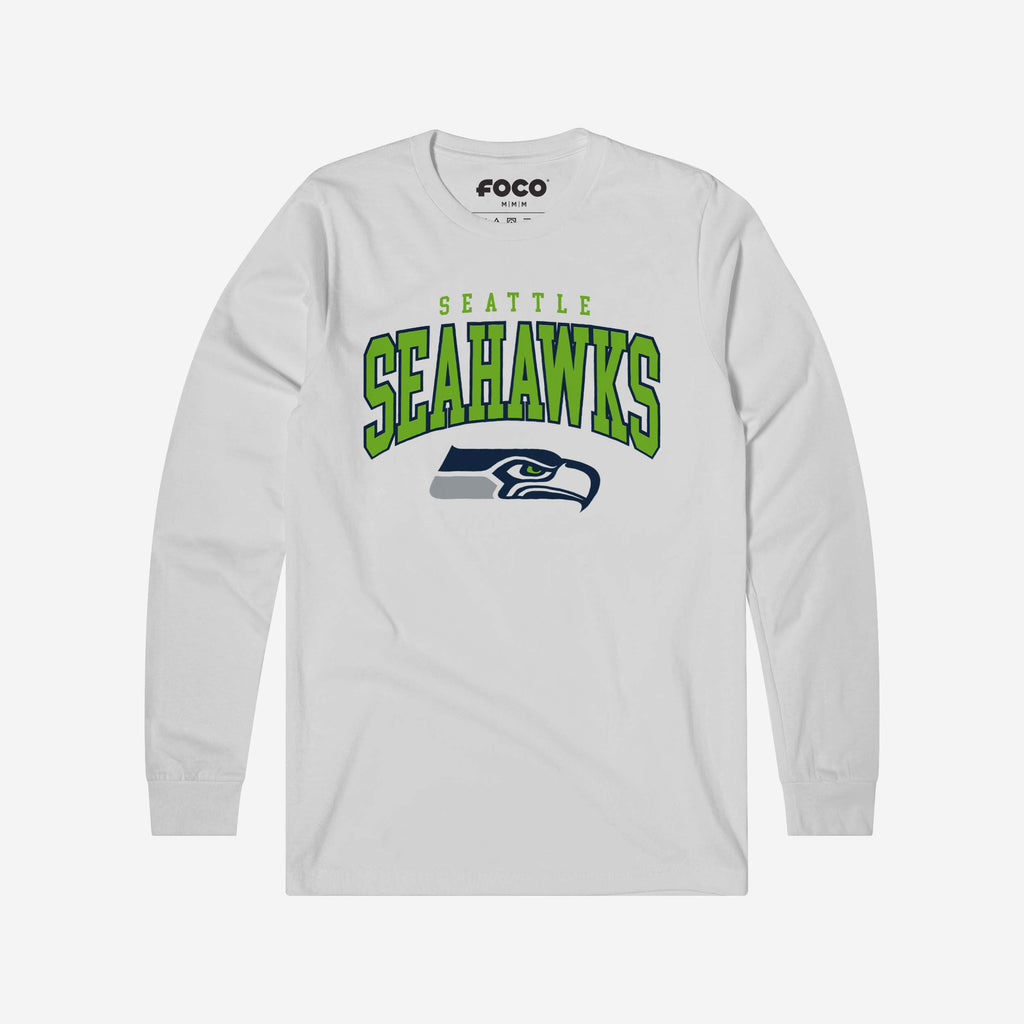 Seattle Seahawks Classic Arched Logo Long Sleeve T-Shirt FOCO White S - FOCO.com