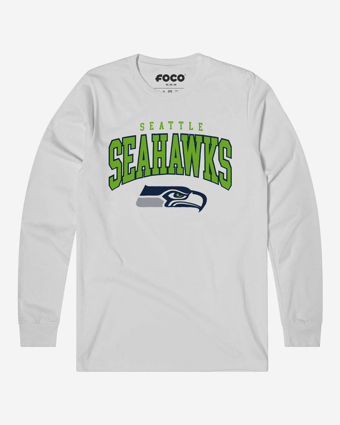 Seattle Seahawks Classic Arched Logo Long Sleeve T-Shirt FOCO White S - FOCO.com