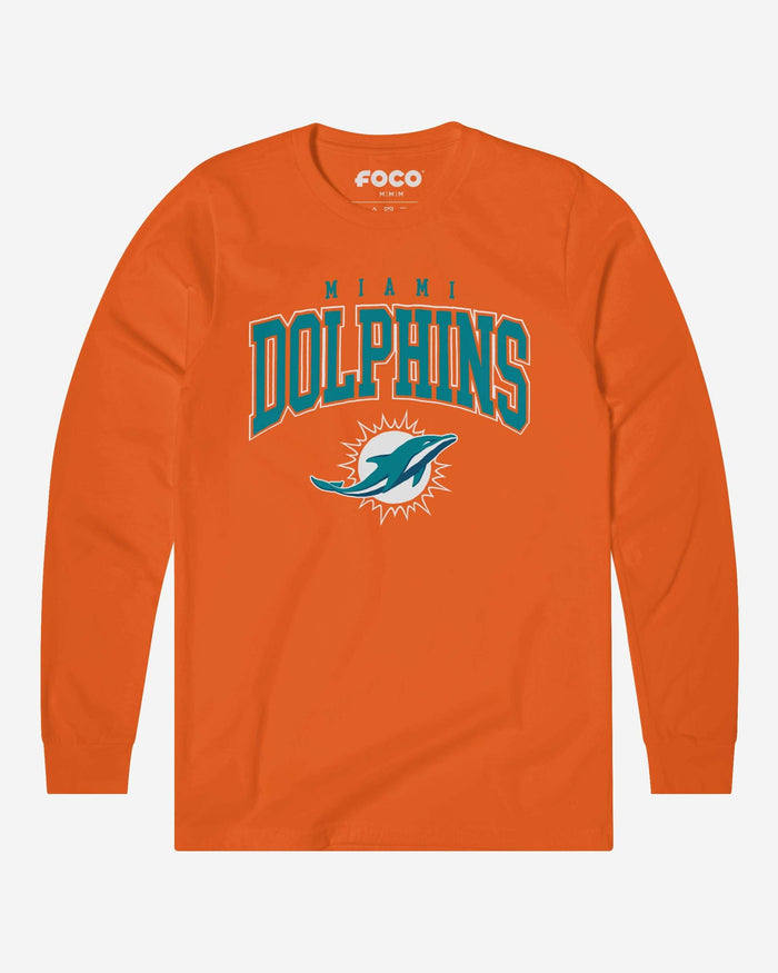 Miami Dolphins Classic Arched Logo Long Sleeve T-Shirt FOCO Orange S - FOCO.com