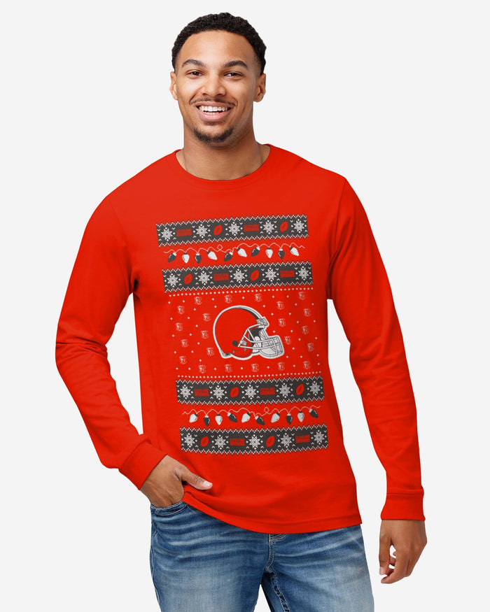 Cleveland Browns Holiday Lights Sweater Long Sleeve T-Shirt FOCO - FOCO.com