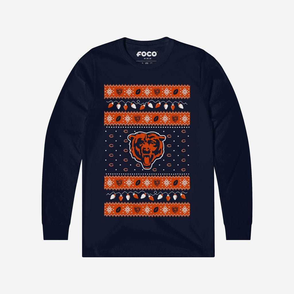 Chicago Bears Holiday Lights Sweater Long Sleeve T-Shirt FOCO S - FOCO.com