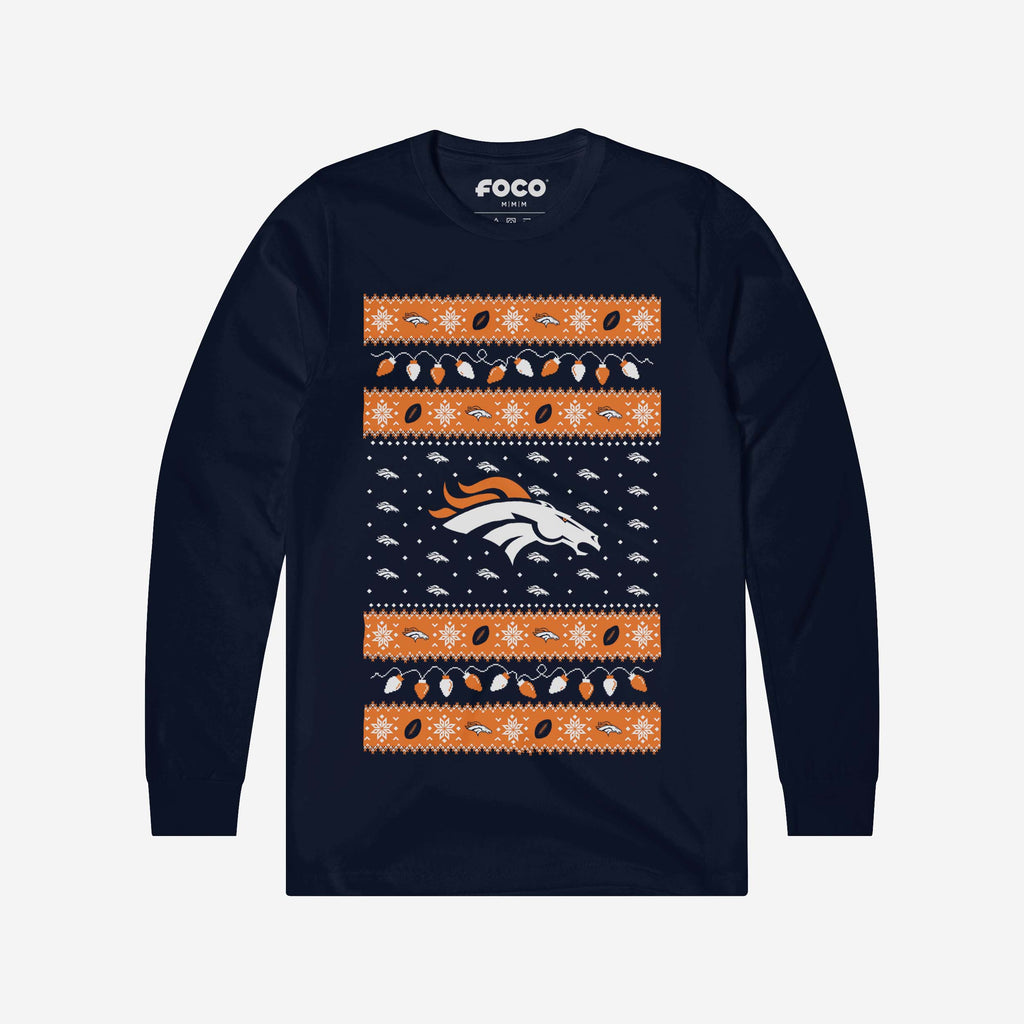 Denver Broncos Holiday Lights Sweater Long Sleeve T-Shirt