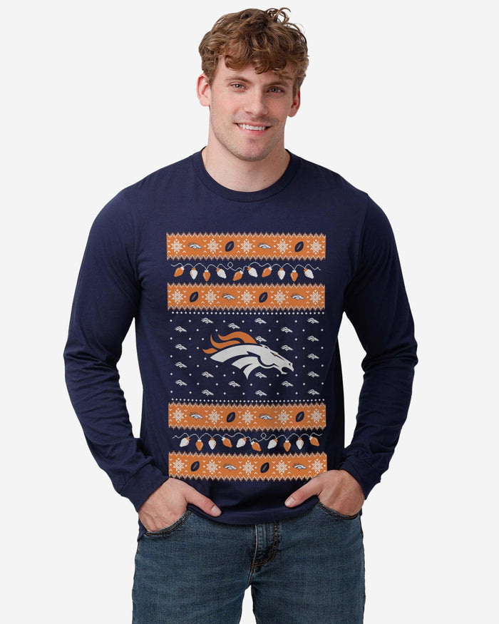 Denver Broncos Holiday Lights Sweater Long Sleeve T-Shirt FOCO - FOCO.com