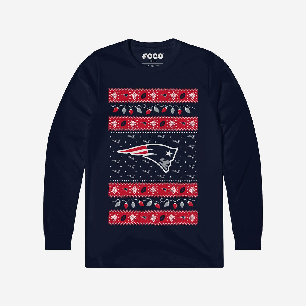 New England Patriots Holiday Lights Sweater Long Sleeve T-Shirt FOCO S - FOCO.com