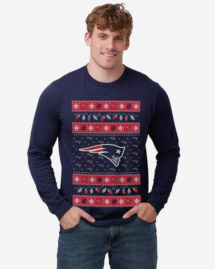 New England Patriots Holiday Lights Sweater Long Sleeve T-Shirt FOCO - FOCO.com