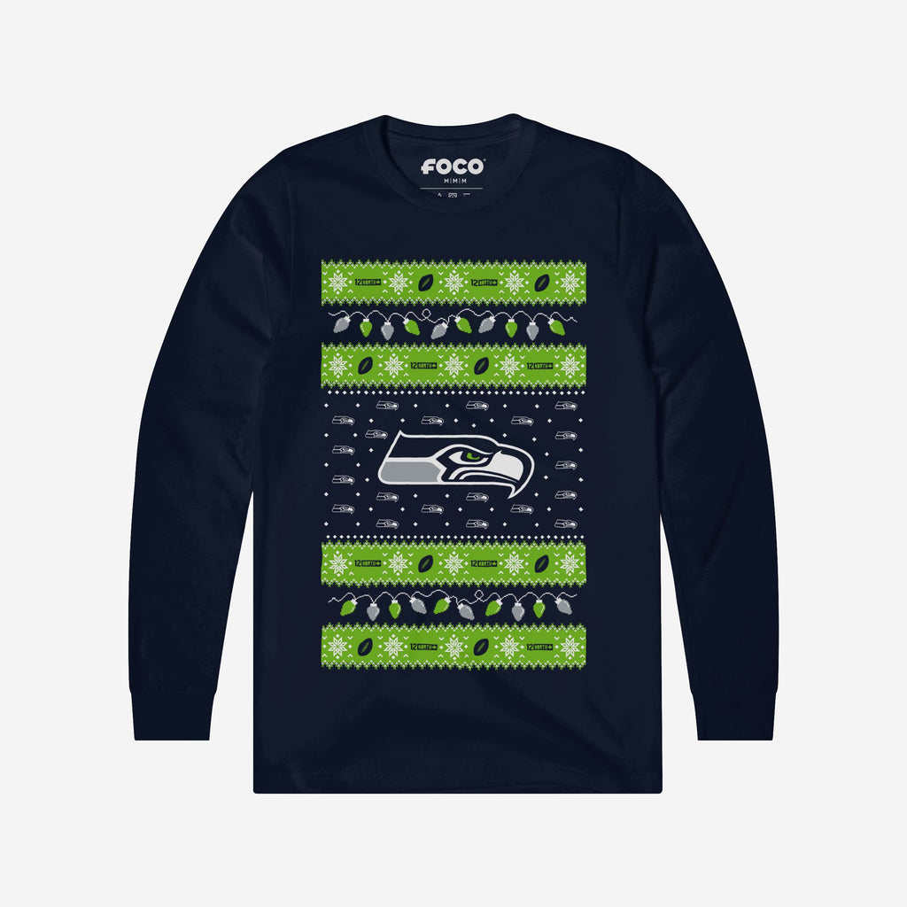 Seattle Seahawks Holiday Lights Sweater Long Sleeve T-Shirt