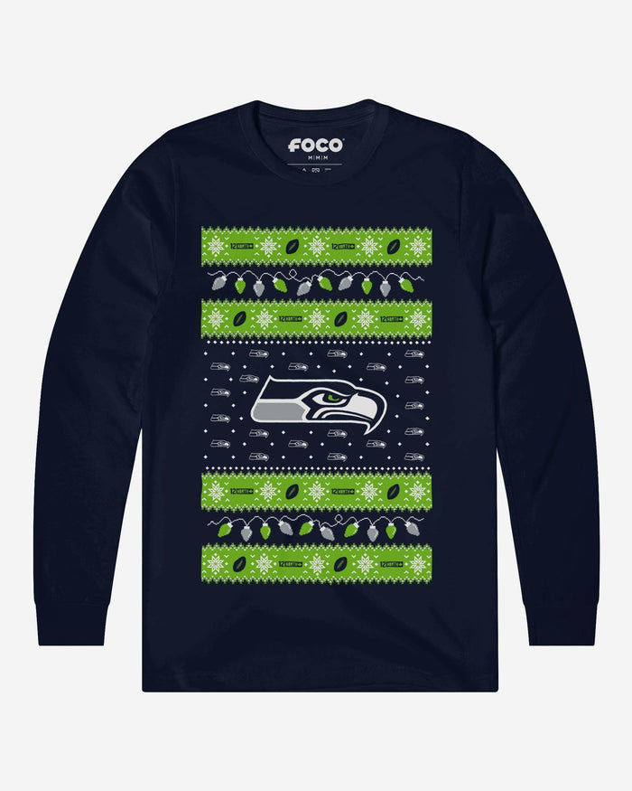 Seattle Seahawks Holiday Lights Sweater Long Sleeve T-Shirt FOCO S - FOCO.com