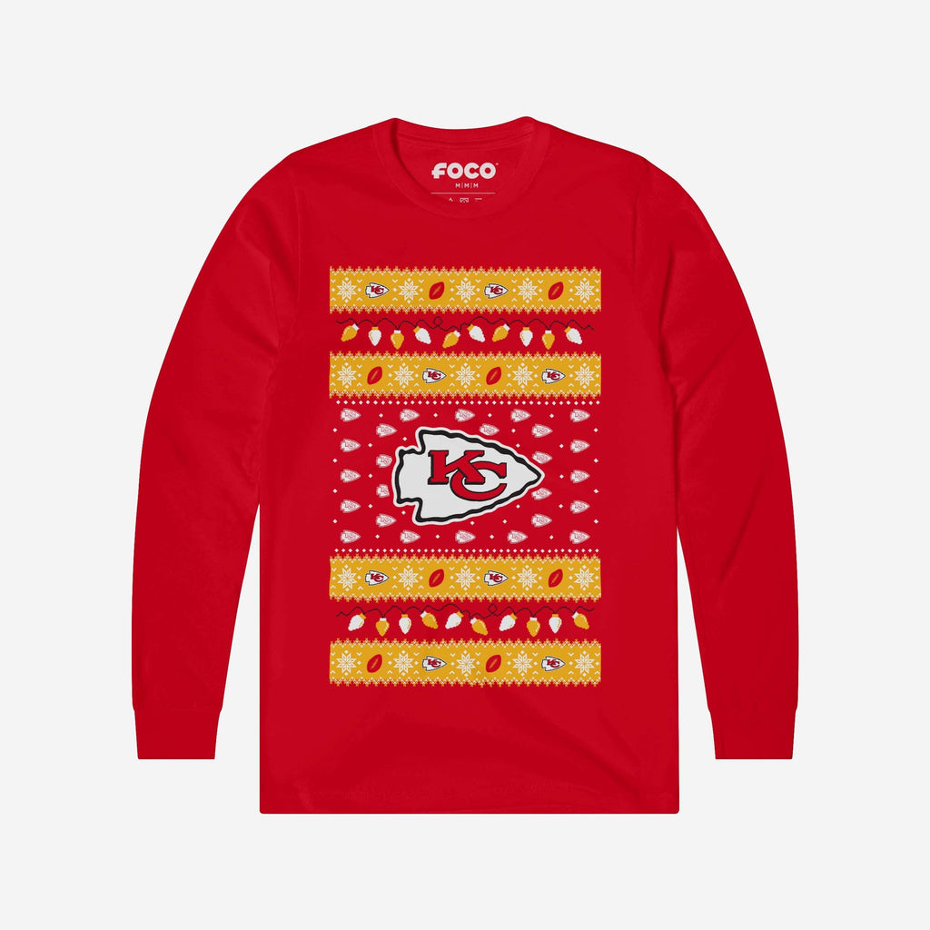 Kansas City Chiefs Holiday Lights Sweater Long Sleeve T-Shirt FOCO S - FOCO.com