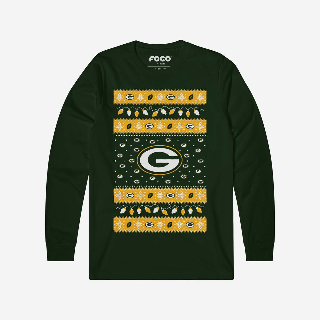 Green Bay Packers Holiday Lights Sweater Long Sleeve T-Shirt FOCO S - FOCO.com