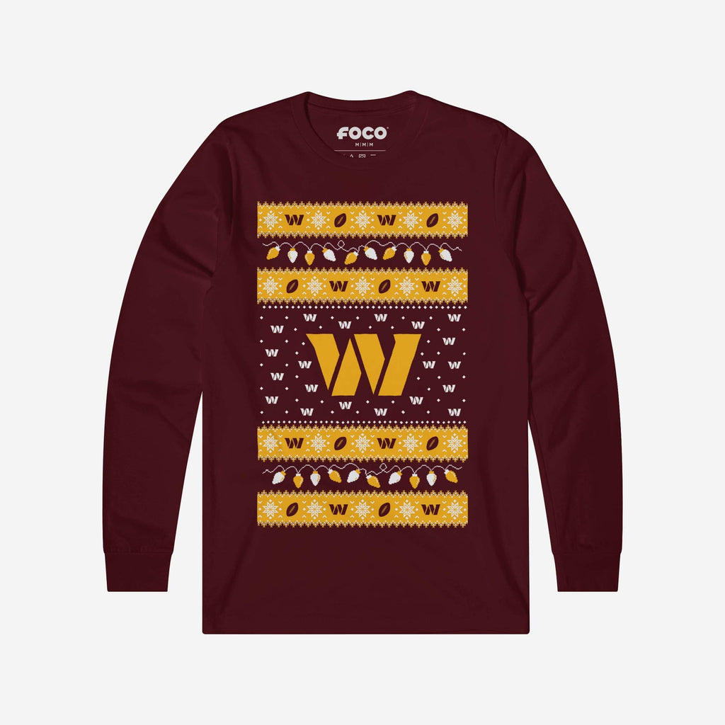 Washington Commanders Holiday Lights Sweater Long Sleeve T-Shirt FOCO S - FOCO.com