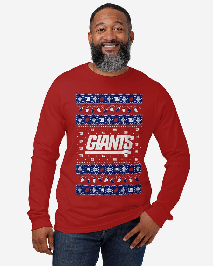 New York Giants Holiday Lights Sweater Long Sleeve T-Shirt FOCO - FOCO.com