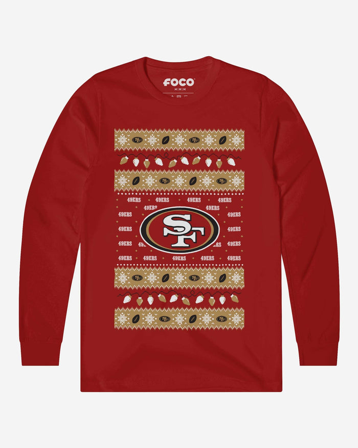 San Francisco 49ers Holiday Lights Sweater Long Sleeve T-Shirt FOCO S - FOCO.com