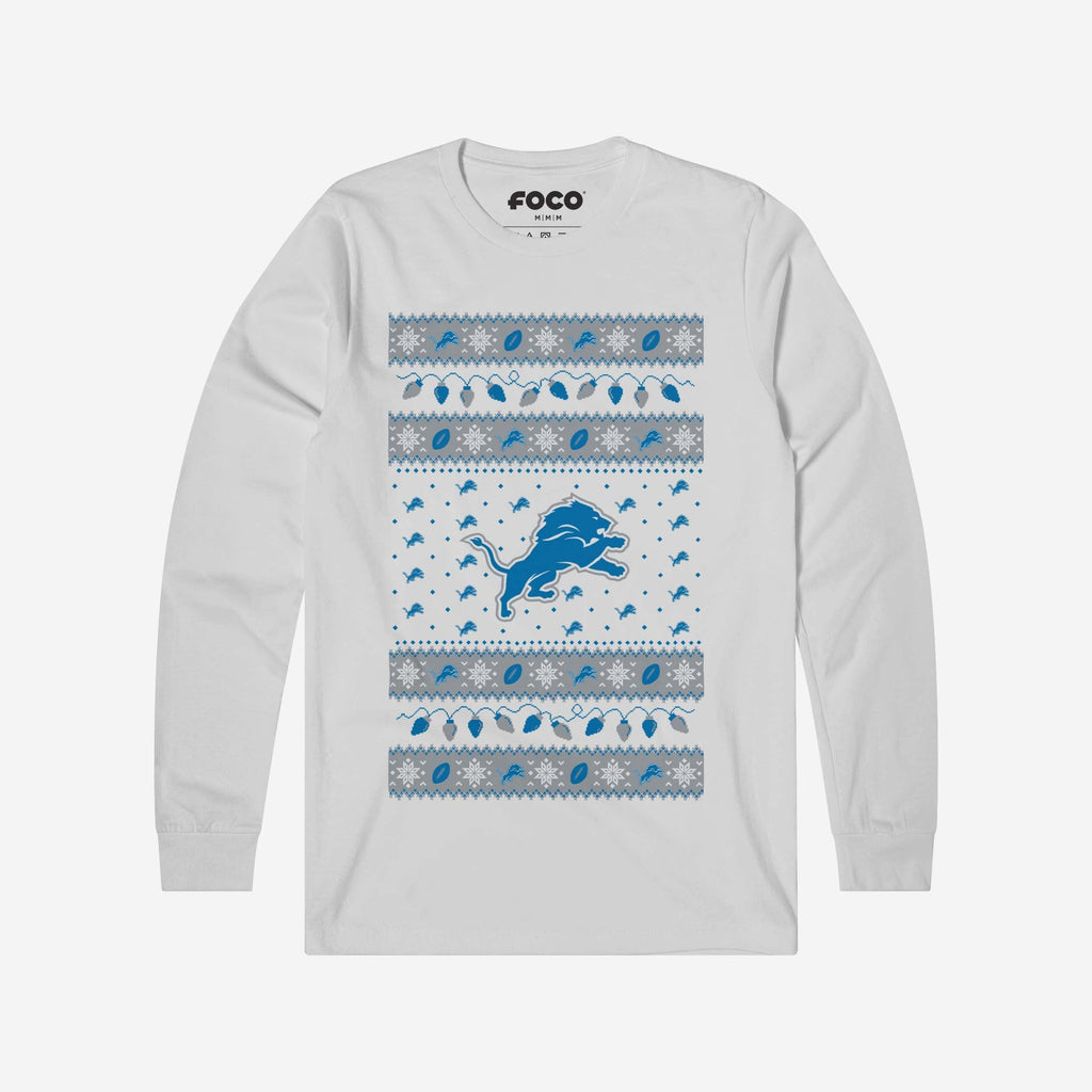 Detroit Lions Holiday Lights Sweater Long Sleeve T-Shirt FOCO S - FOCO.com