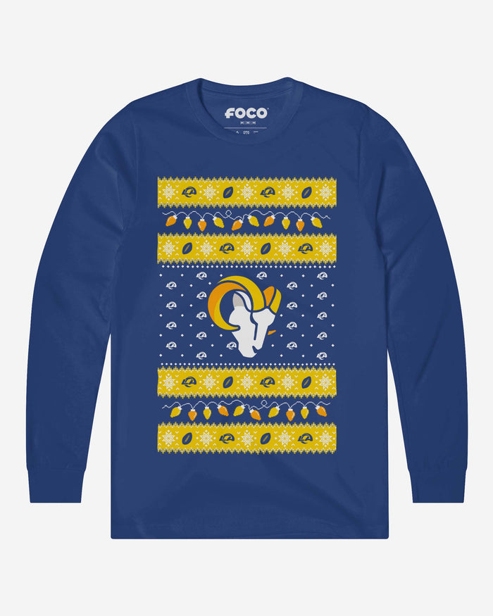 Los Angeles Rams Holiday Lights Sweater Long Sleeve T-Shirt FOCO S - FOCO.com