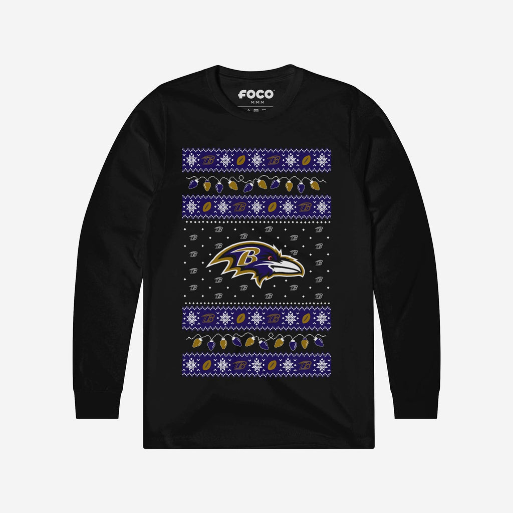 Baltimore Ravens Holiday Lights Sweater Long Sleeve T-Shirt