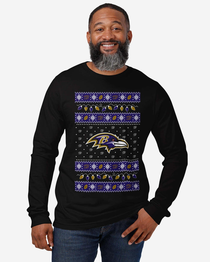 Baltimore Ravens Holiday Lights Sweater Long Sleeve T-Shirt FOCO - FOCO.com