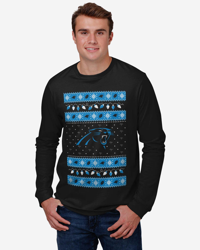 Carolina Panthers Holiday Lights Sweater Long Sleeve T-Shirt FOCO - FOCO.com