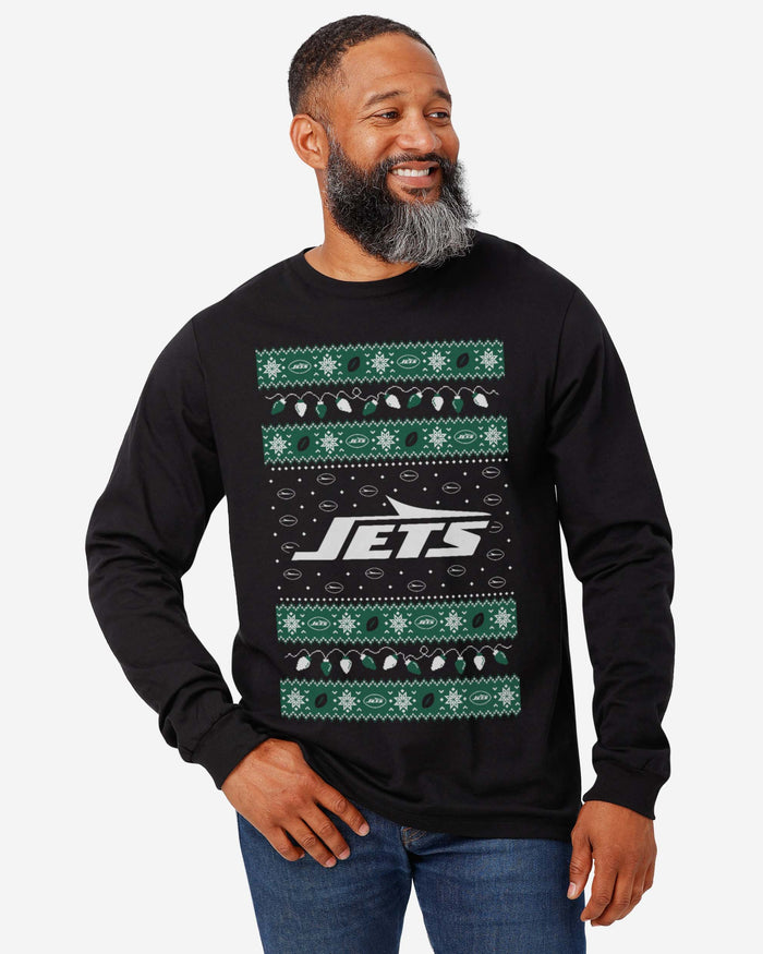 New York Jets Holiday Lights Sweater Long Sleeve T-Shirt FOCO - FOCO.com