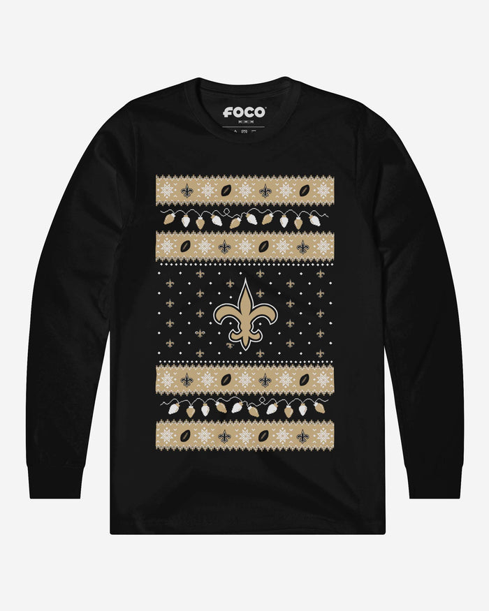 New Orleans Saints Holiday Lights Sweater Long Sleeve T-Shirt FOCO S - FOCO.com