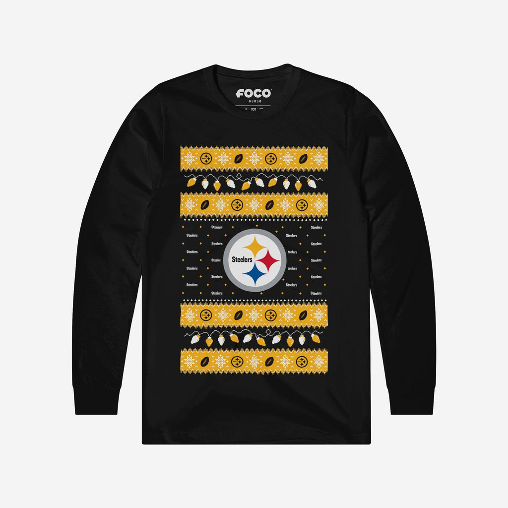 Pittsburgh Steelers Holiday Lights Sweater Long Sleeve T-Shirt FOCO S - FOCO.com