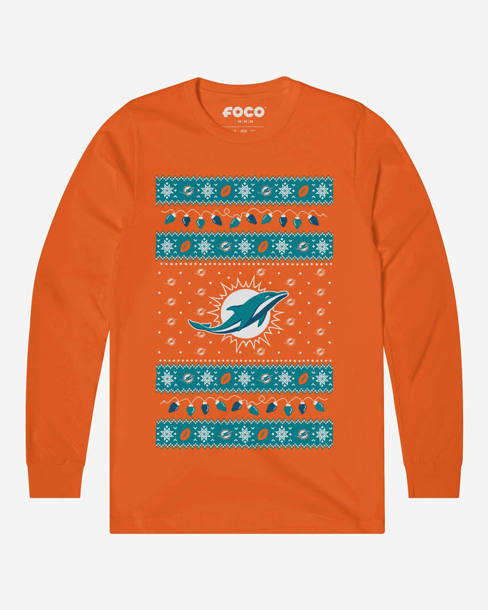 Miami Dolphins Holiday Lights Sweater Long Sleeve T-Shirt FOCO S - FOCO.com