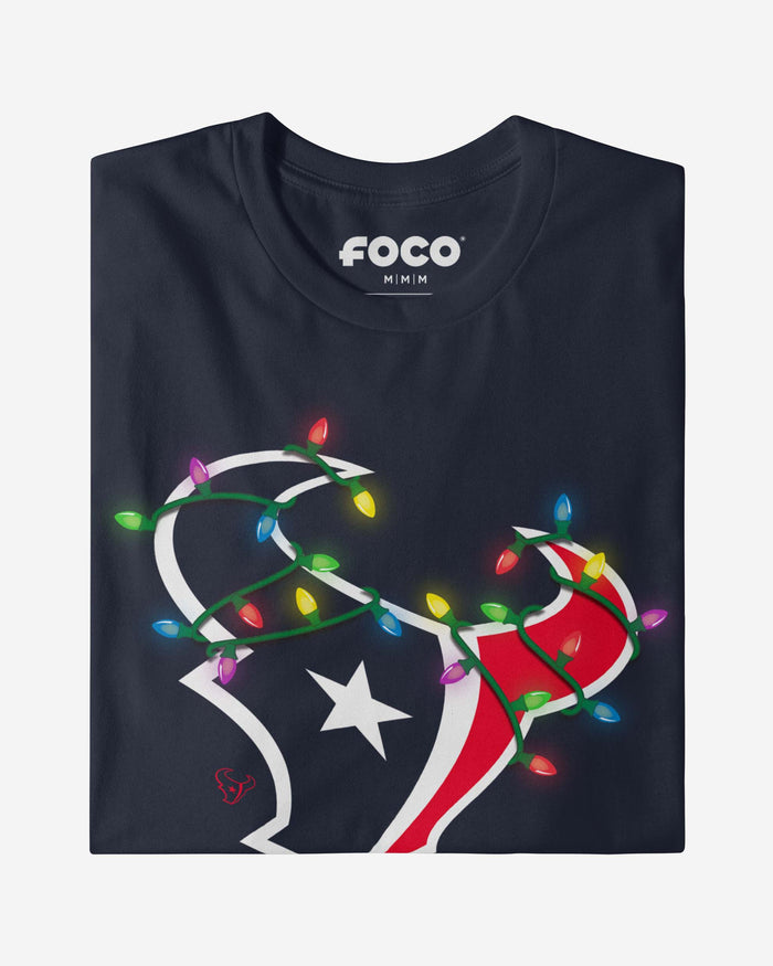 Houston Texans Primary Logo Holiday Lights Long Sleeve T-Shirt