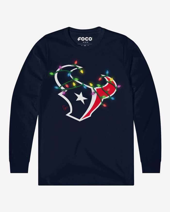 Houston Texans Primary Logo Holiday Lights Long Sleeve T-Shirt