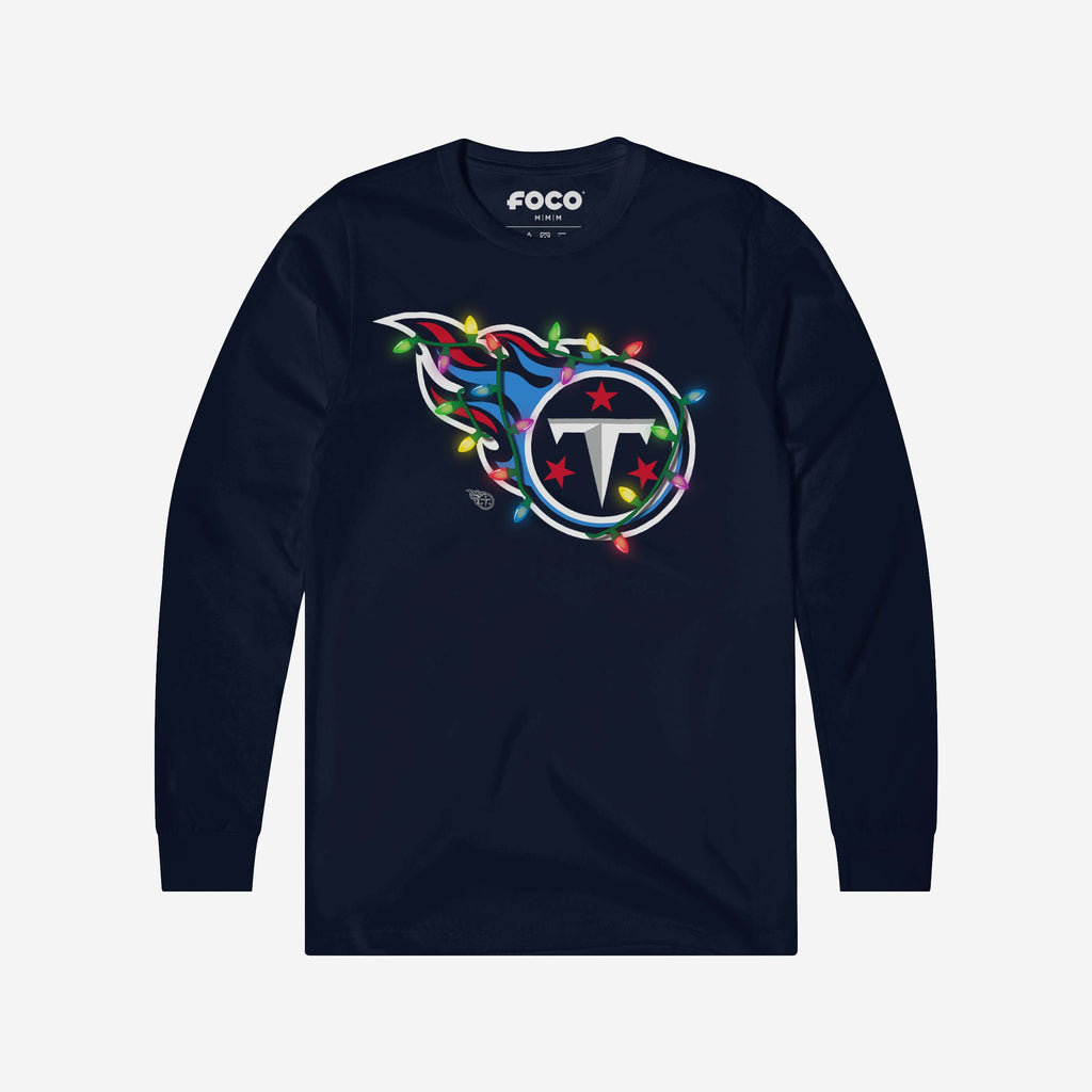 Tennessee Titans Primary Logo Holiday Lights Long Sleeve T-Shirt FOCO Navy S - FOCO.com