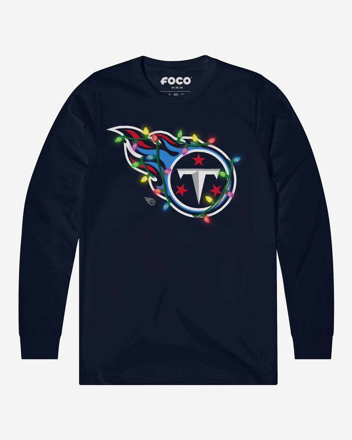 Tennessee Titans Primary Logo Holiday Lights Long Sleeve T-Shirt FOCO Navy S - FOCO.com