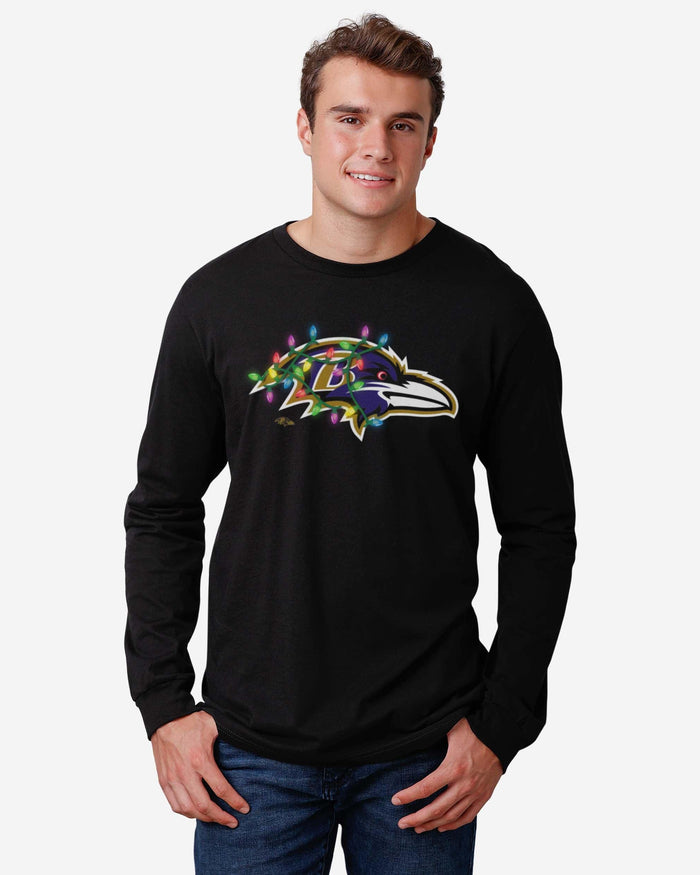 Baltimore Ravens Primary Logo Holiday Lights Long Sleeve T-Shirt FOCO - FOCO.com