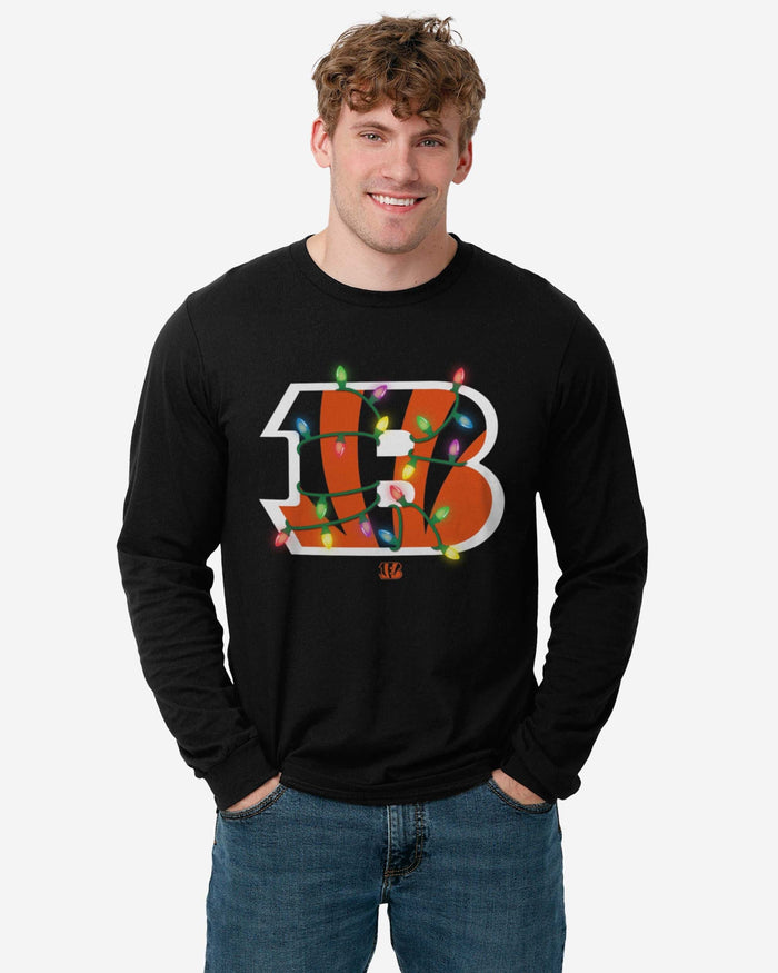 Cincinnati Bengals Primary Logo Holiday Lights Long Sleeve T-Shirt FOCO - FOCO.com