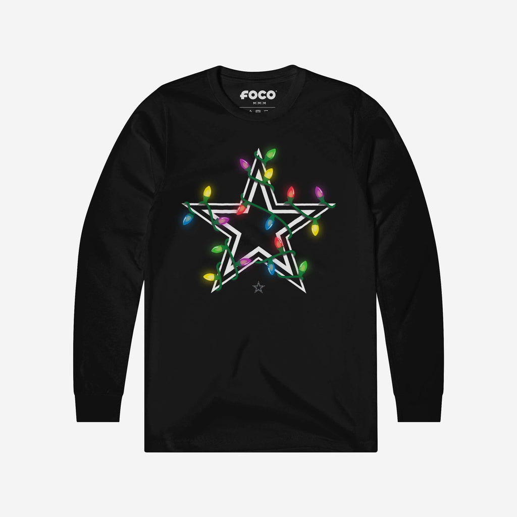 Dallas Cowboys Primary Logo Holiday Lights Long Sleeve T-Shirt FOCO S - FOCO.com