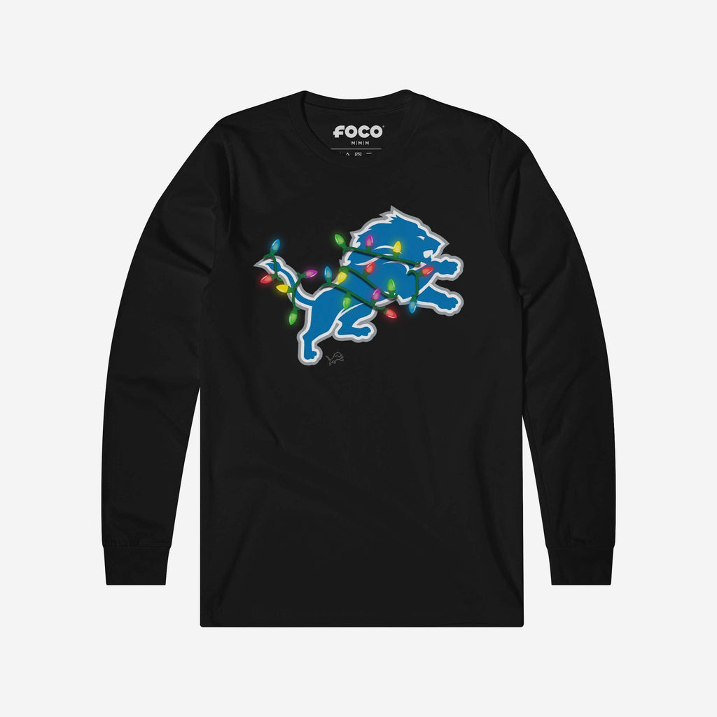 Detroit Lions Primary Logo Holiday Lights Long Sleeve T-Shirt FOCO S - FOCO.com