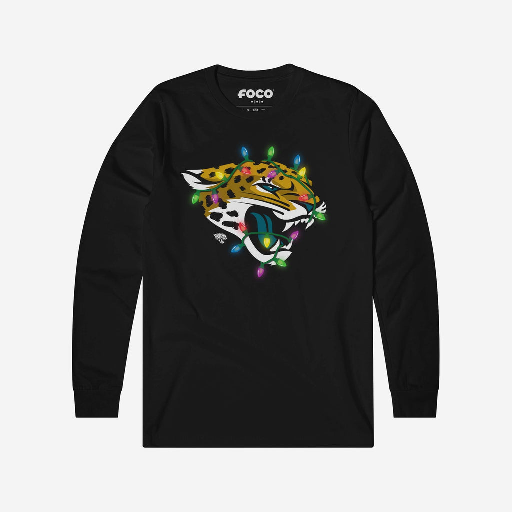 Jacksonville Jaguars Primary Logo Holiday Lights Long Sleeve T-Shirt FOCO S - FOCO.com