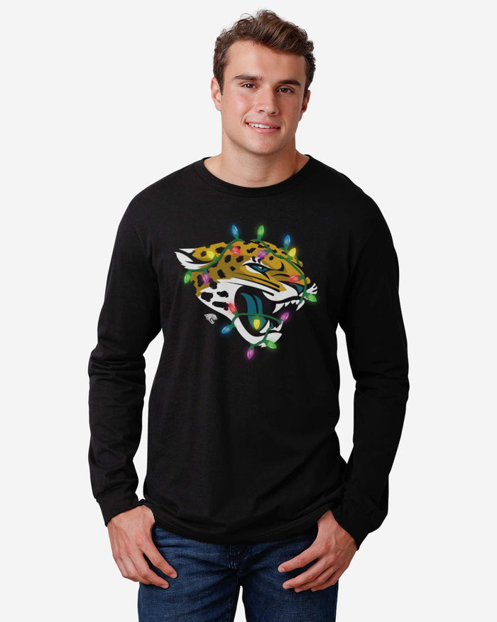 Jacksonville Jaguars Primary Logo Holiday Lights Long Sleeve T-Shirt FOCO - FOCO.com