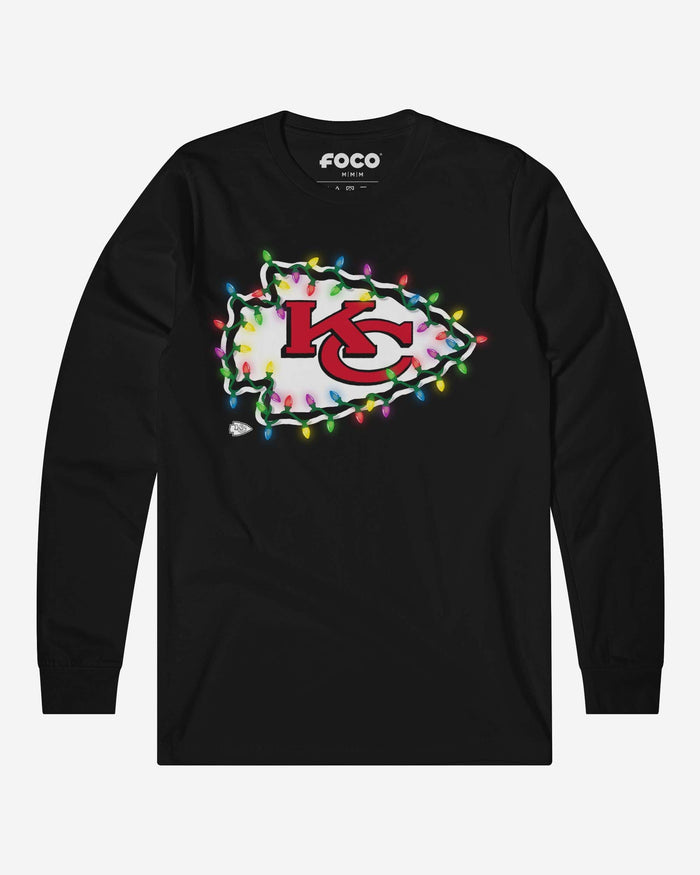 Kansas City Chiefs Primary Logo Holiday Lights Long Sleeve T-Shirt FOCO S - FOCO.com