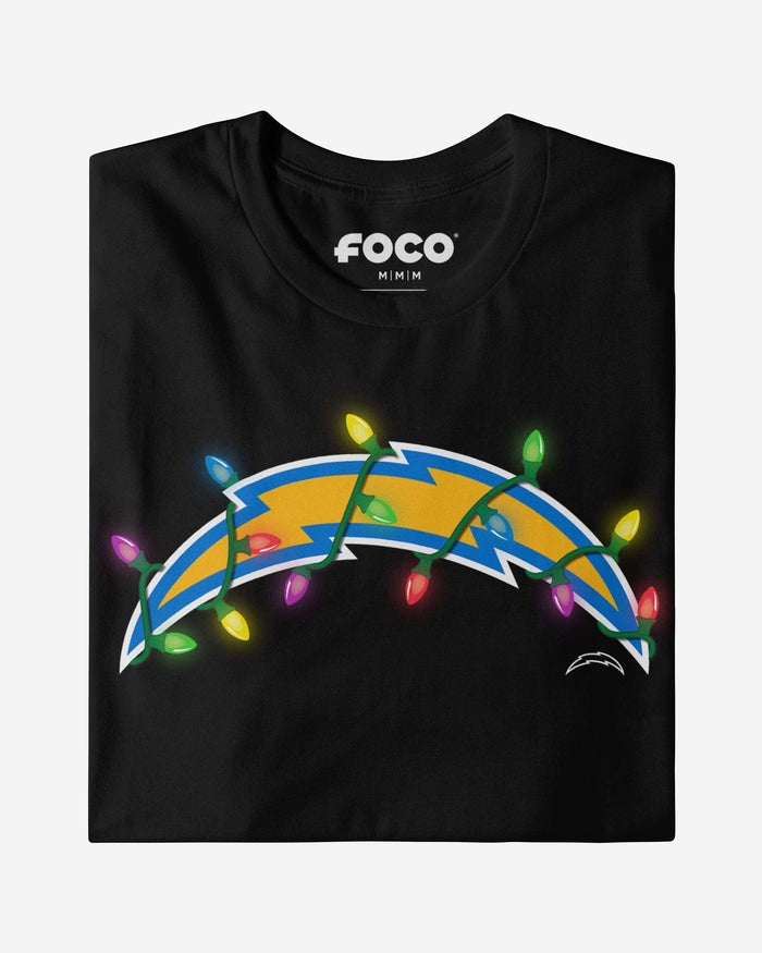 Los Angeles Chargers Primary Logo Holiday Lights Long Sleeve T-Shirt FOCO - FOCO.com