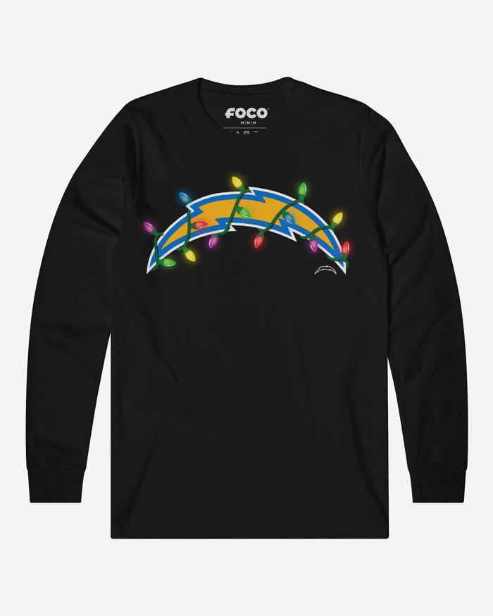 Los Angeles Chargers Primary Logo Holiday Lights Long Sleeve T-Shirt FOCO S - FOCO.com