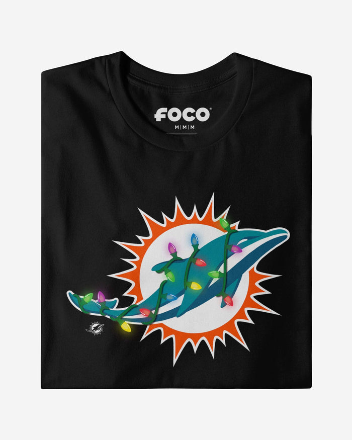 Miami Dolphins Primary Logo Holiday Lights Long Sleeve T-Shirt FOCO - FOCO.com