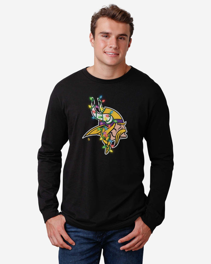 Minnesota Vikings Primary Logo Holiday Lights Long Sleeve T-Shirt FOCO - FOCO.com