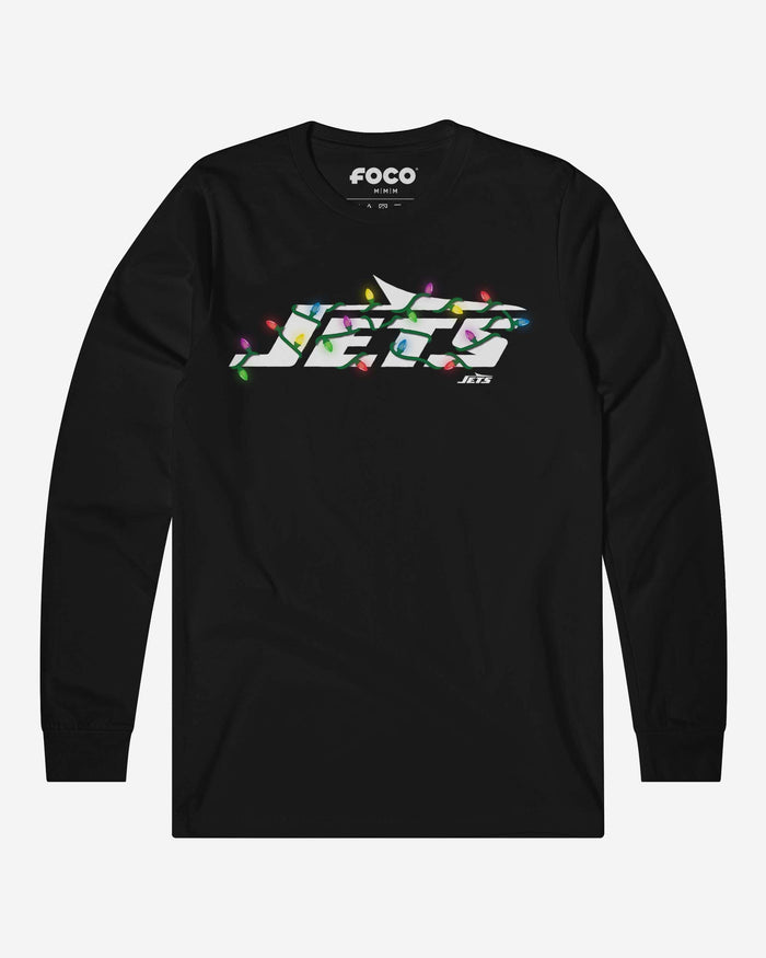 New York Jets Primary Logo Holiday Lights Long Sleeve T-Shirt FOCO S - FOCO.com